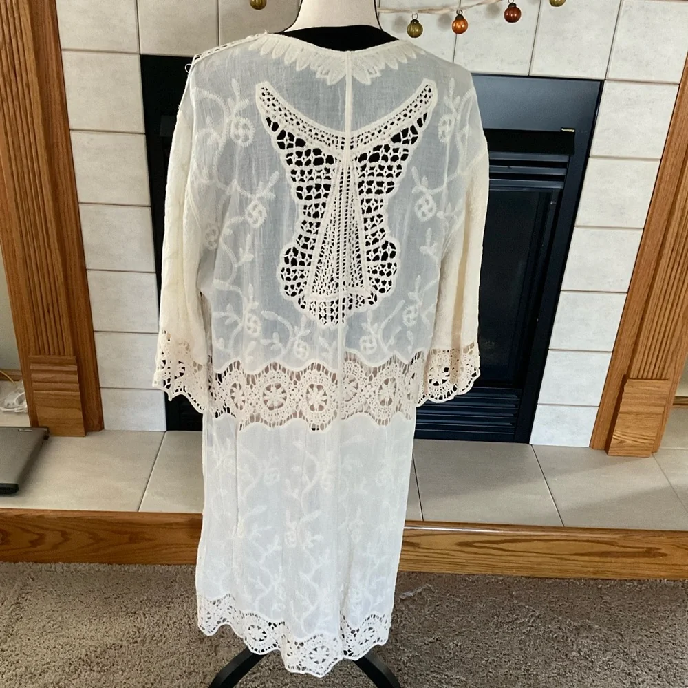 Crochet Open Weave Detail Longline Kimono, One Size Fits Most - Picture 5 of 11